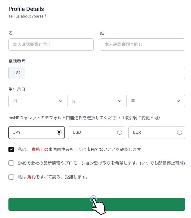 HFMに詳細なプロフィールを入力する